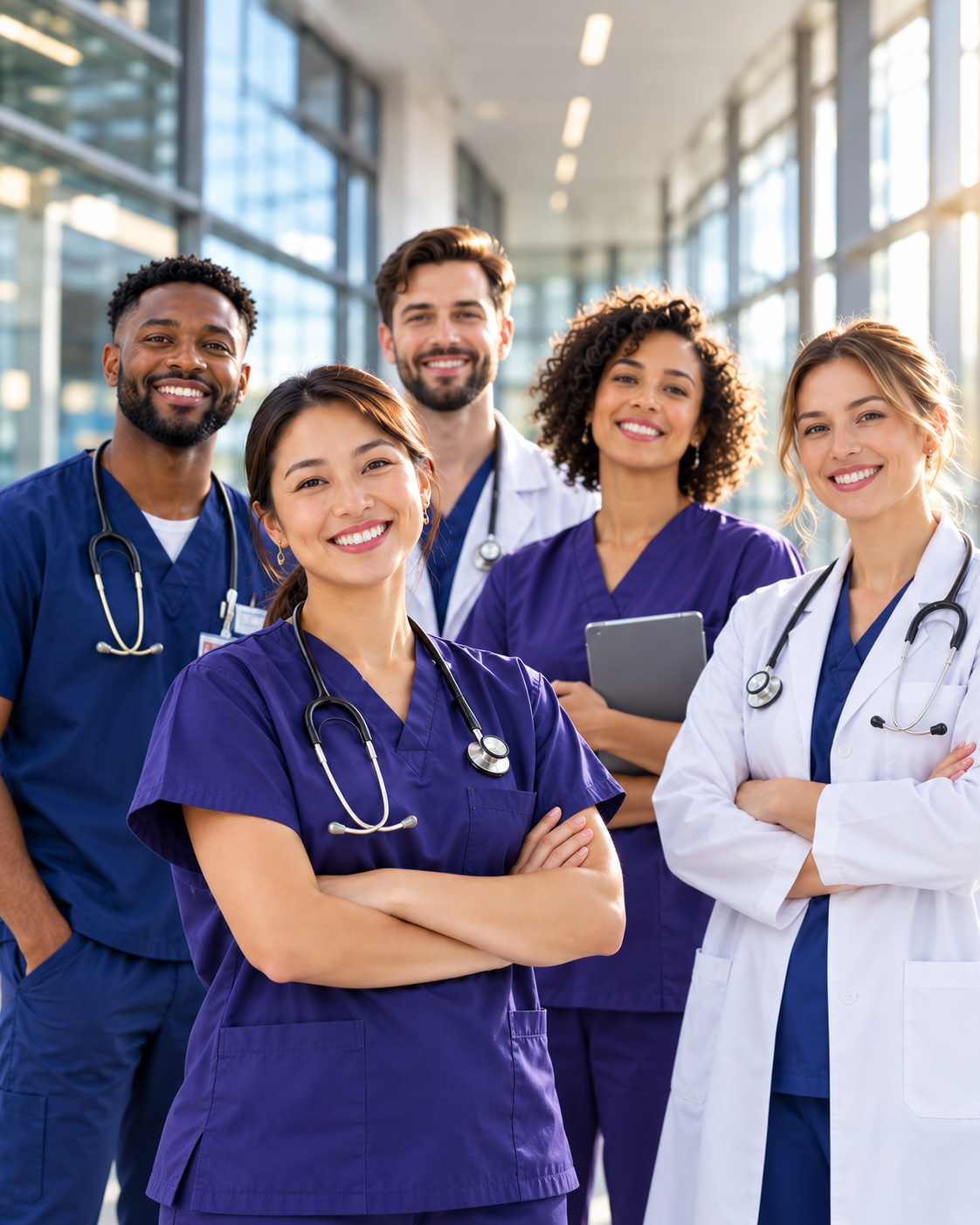 Healthcare professionals welcoming international colleagues